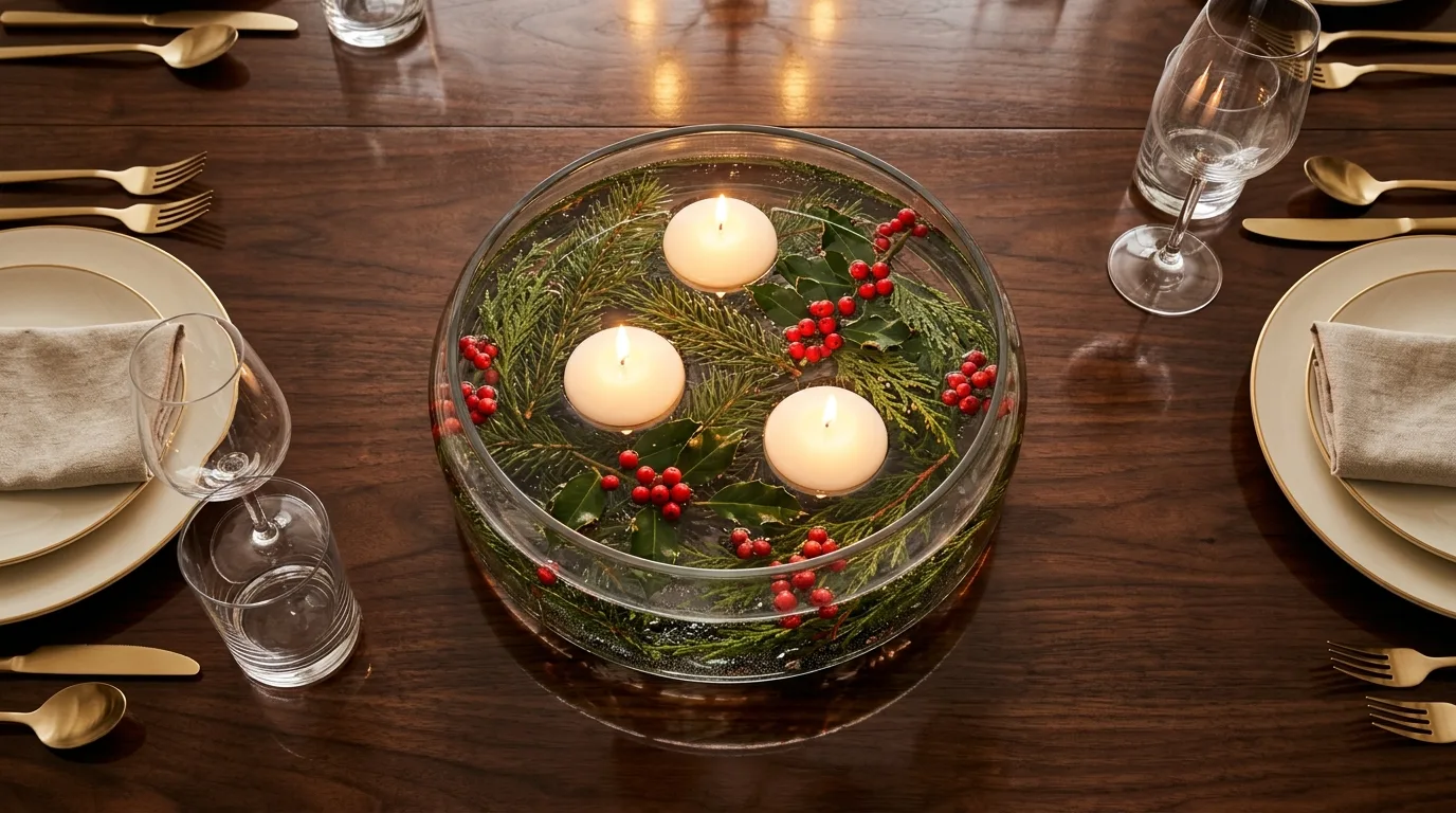 Bring in candles to give the table depth and glow inspiration for a holiday dining table centerpiece.